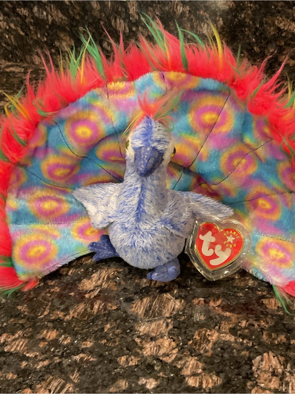 Ty Plush Peacock Toy with Blue Multicolor Tail Vintage